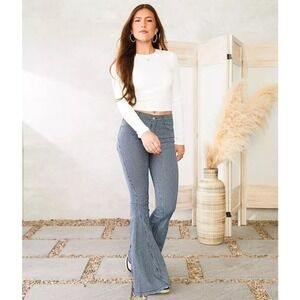 Saints & Hearts High Rise Ultra Flare Retro Sailor Stripe Wide Leg Jeans Small